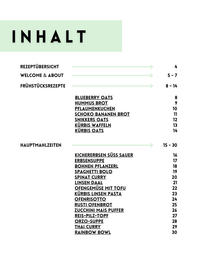 Inhaltsverzeichnis des eBooks Vegan natürlich lecker